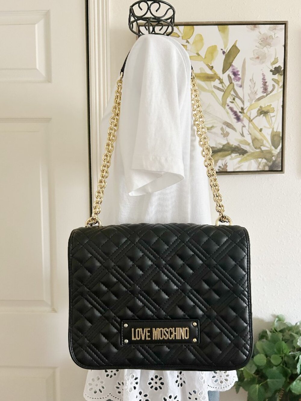 Love Moschino Black Quilted Shoulder Bag with Gold Chain